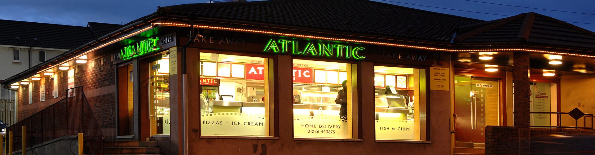 atlantic building outside at night